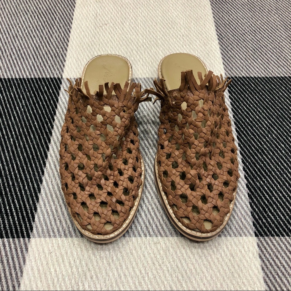 Free People Leather Macramé  Mules Flats 6 New